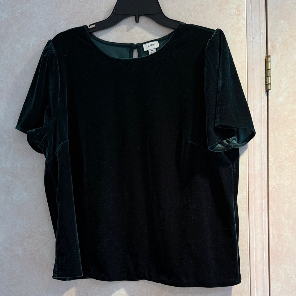 J. Crew Dark Green Velvet Short Sleeve Top